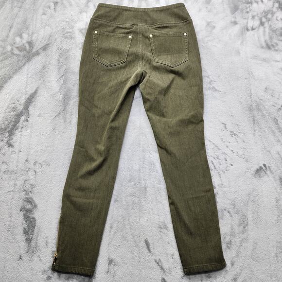 Belle by Kim Gravel Jeans Womens 4 Green Gold Zip Hem Flexibelle Pull On Skinny - Picture 4 of 16